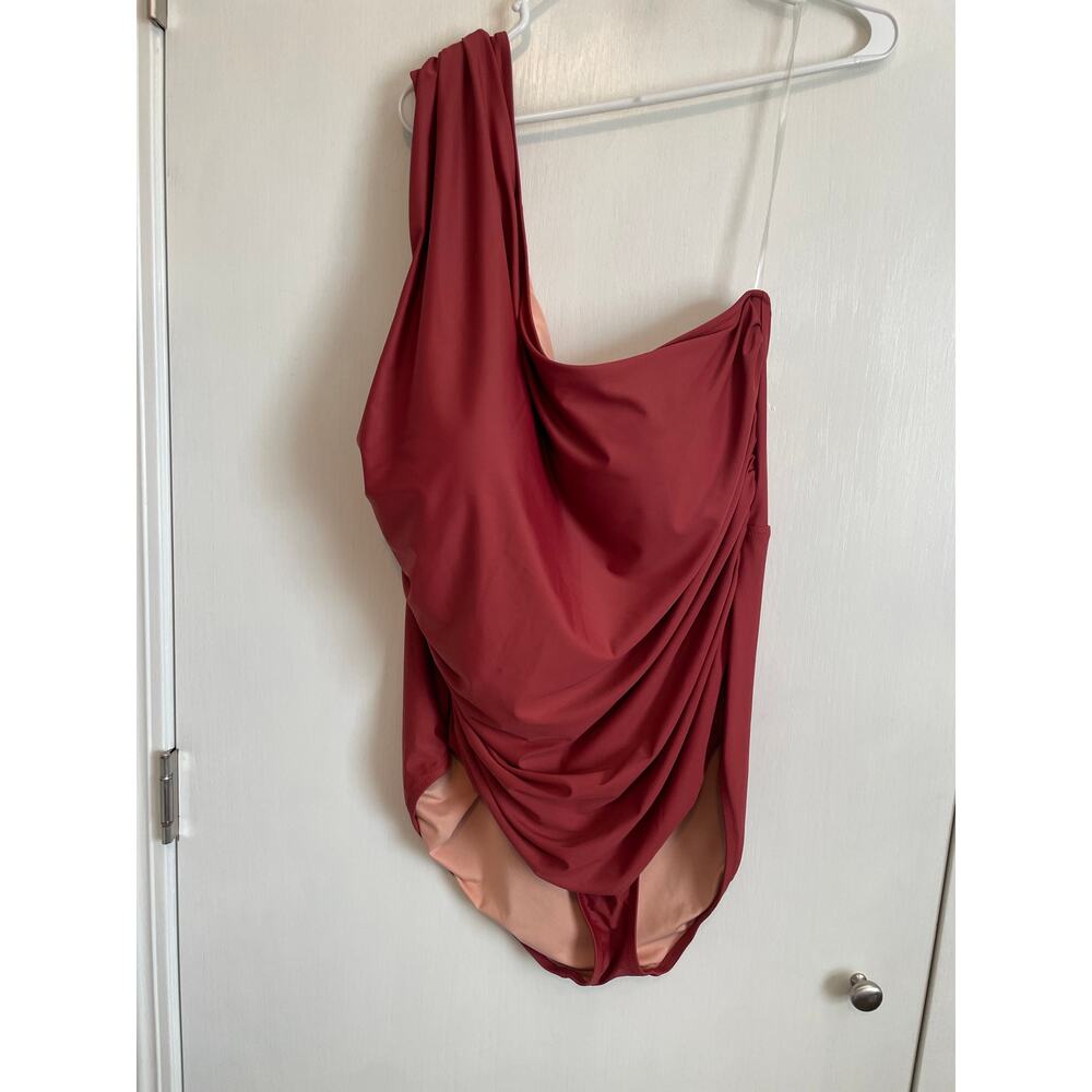 J. Crew Woman's One Shoulder Ruched One Piece Swimsuit Orange Padded Resort 24 - Picture 2 of 10